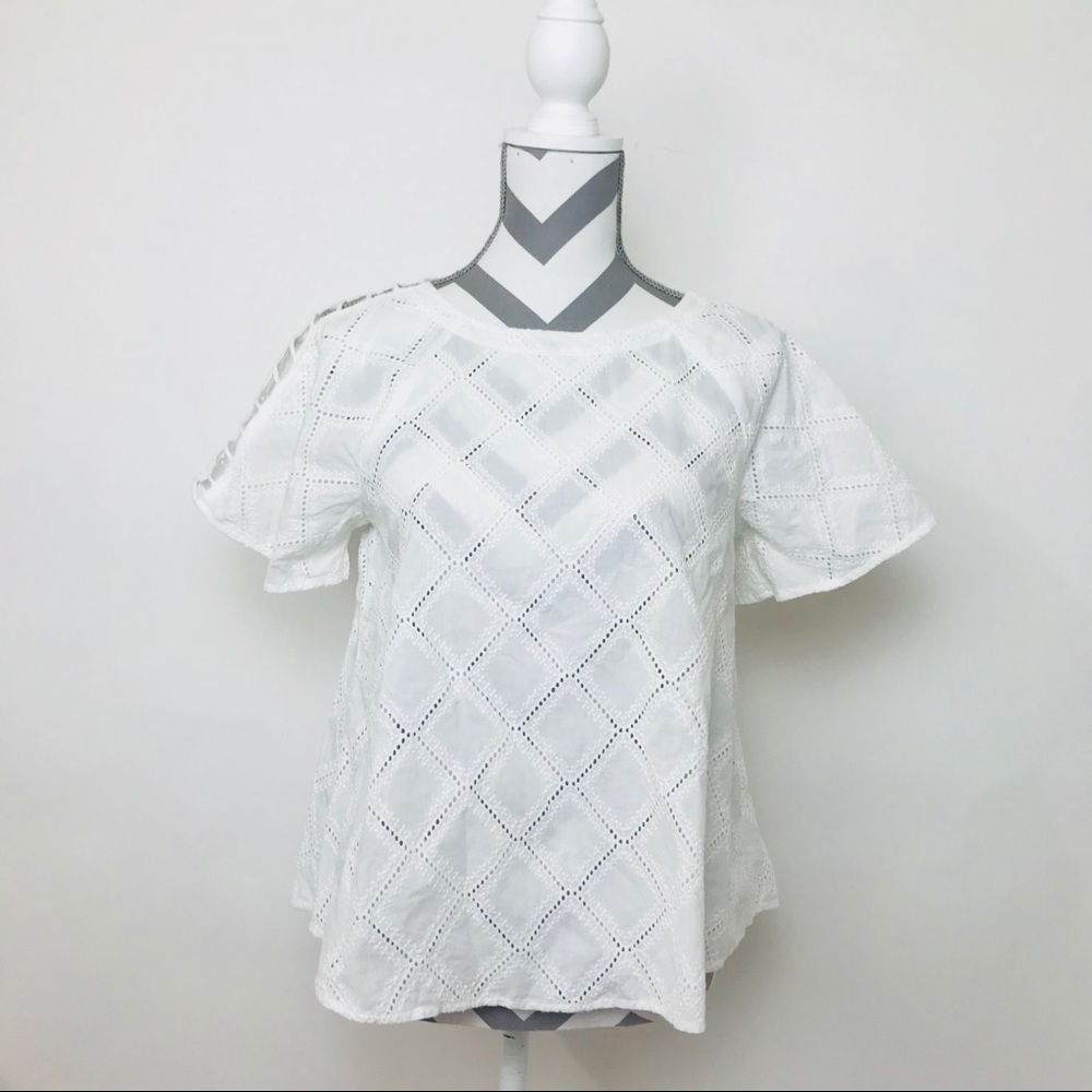 Madewell Short Sleeve Lace Eyelet Blouse White Sm